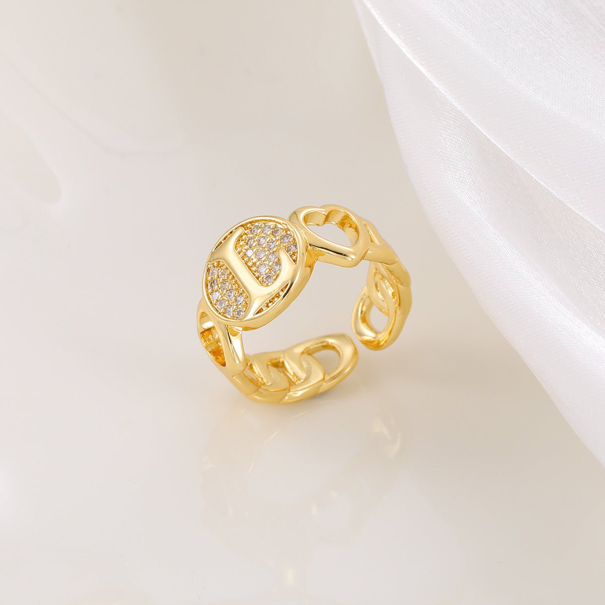 MAC186 Copper Set With Zircon 18K Real Gold Love Glossy Letter Ring