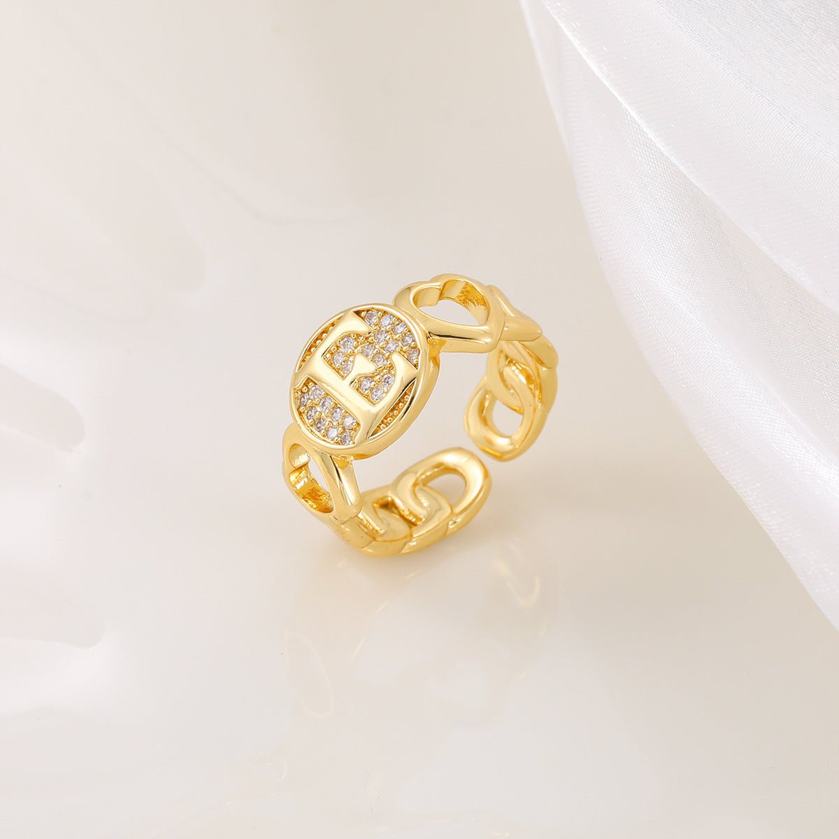 MAC186 Copper Set With Zircon 18K Real Gold Love Glossy Letter Ring