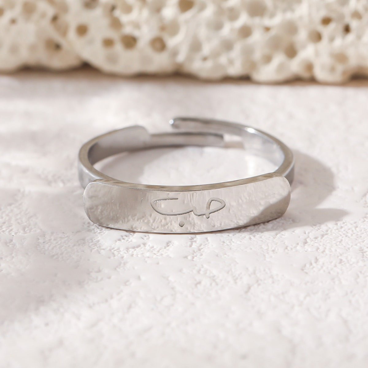Simple engraved titanium steel ring with Arabic elements （With gift box）(MAC215)