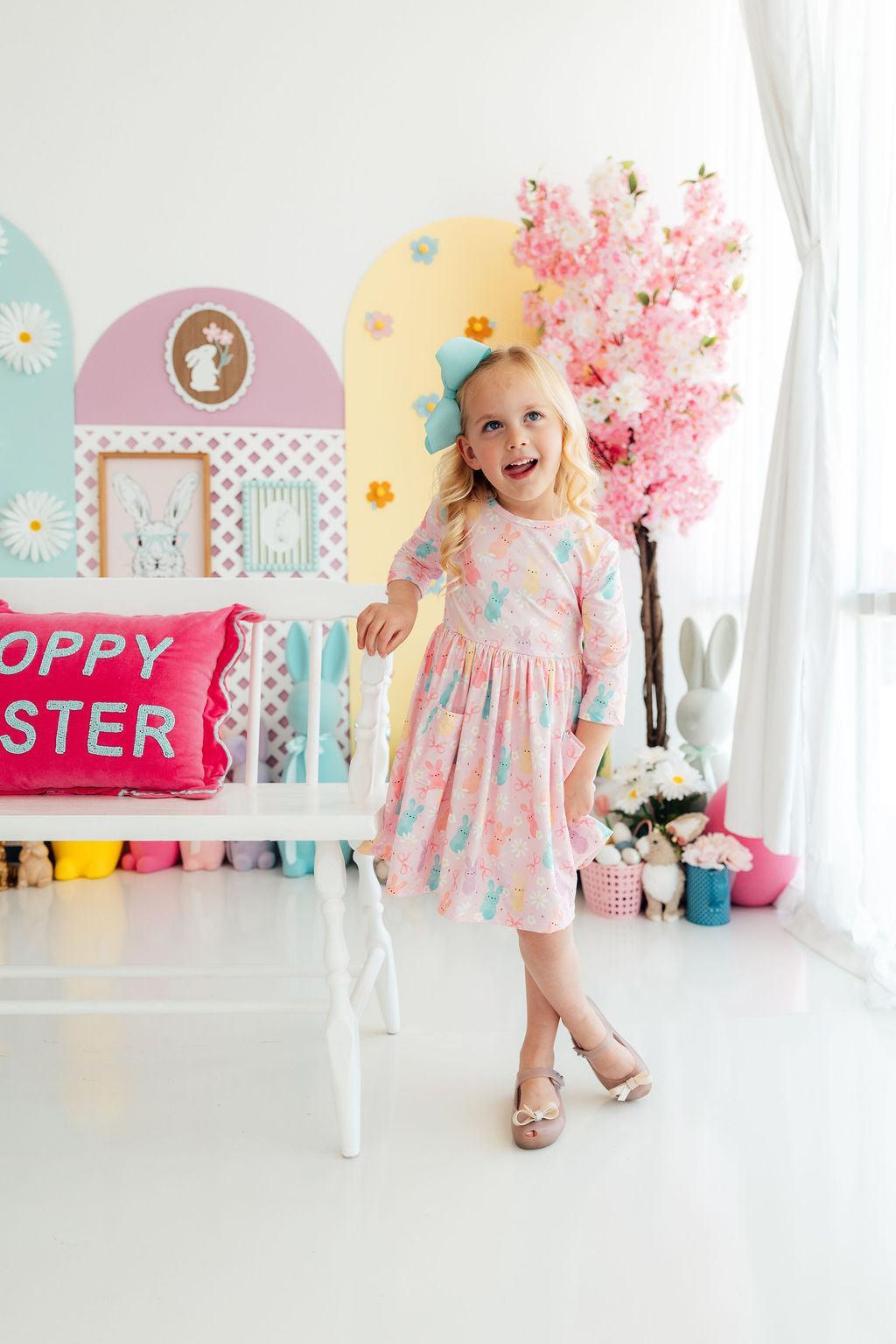 Preppy Peeps 3/4 Sleeve Pocket Twirl Dress