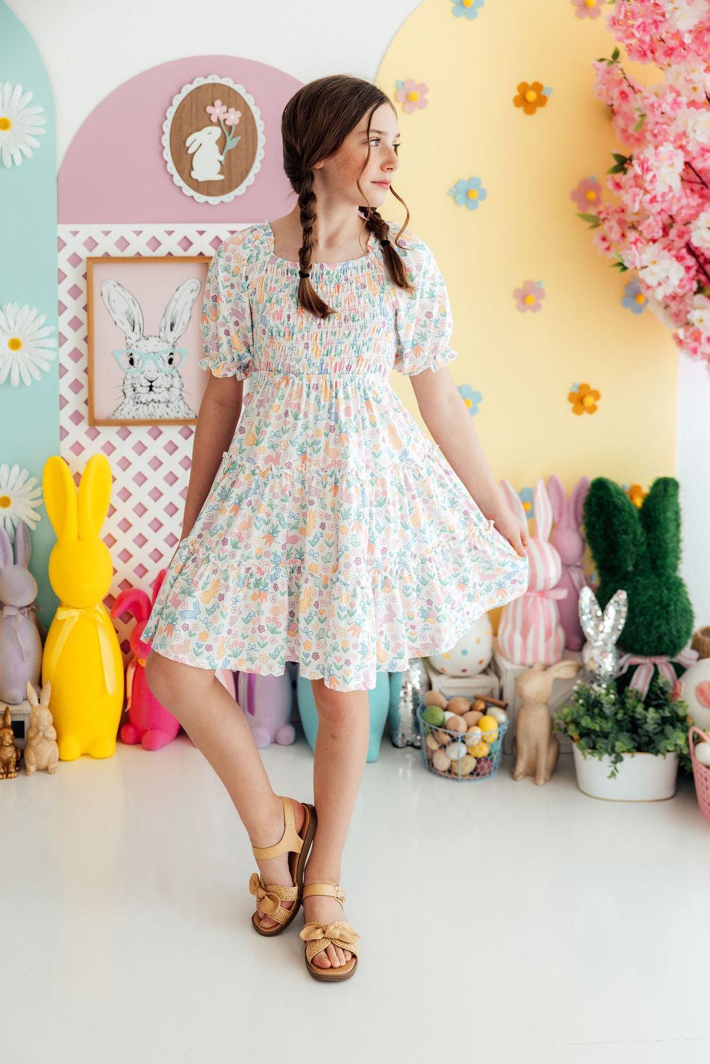 Hoppy Easter Smocked Ruffle Dress