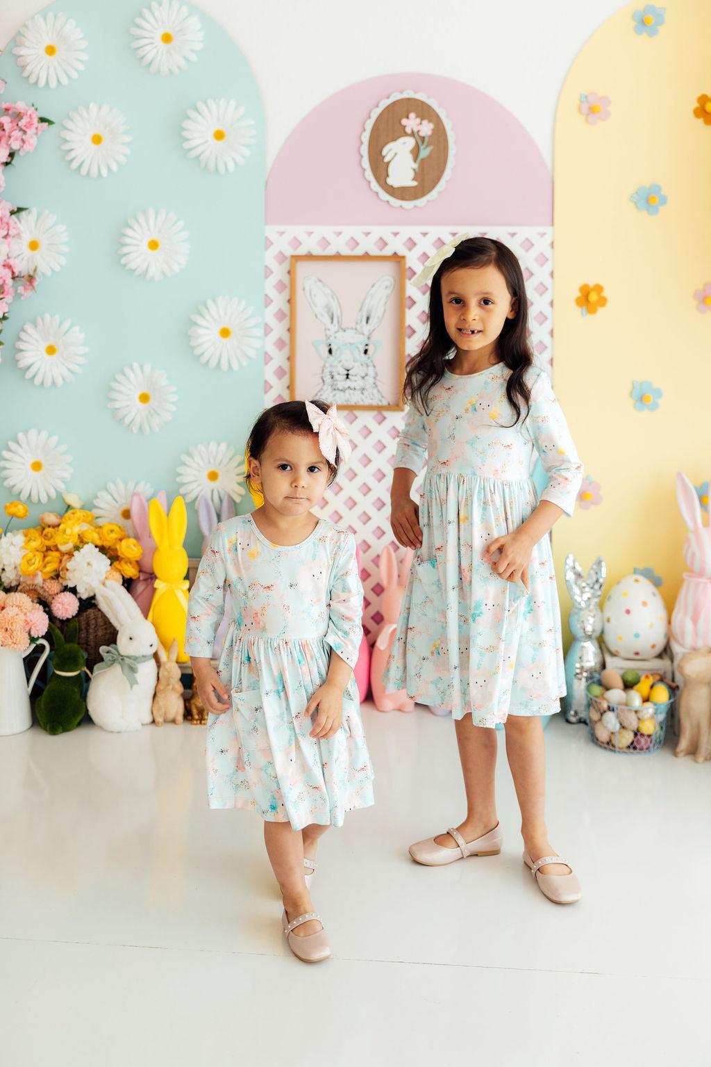 Bunny Dreams 3/4 Sleeve Pocket Twirl Dress