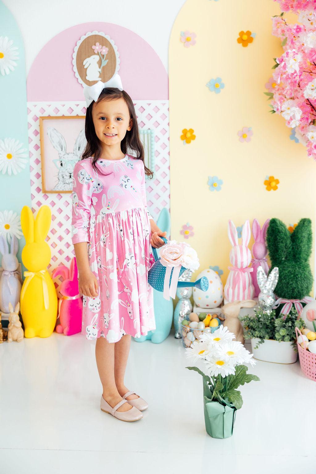 Bunny Love 3/4 Sleeve Pocket Twirl Dress