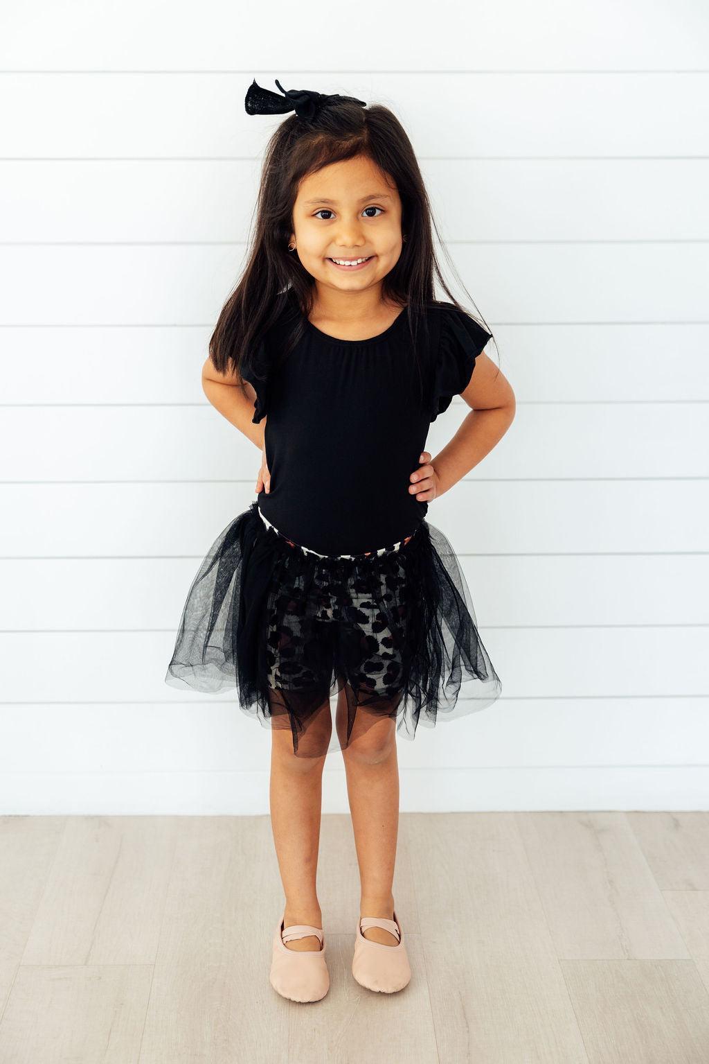Black S/S Flutter Sleeve Leotard