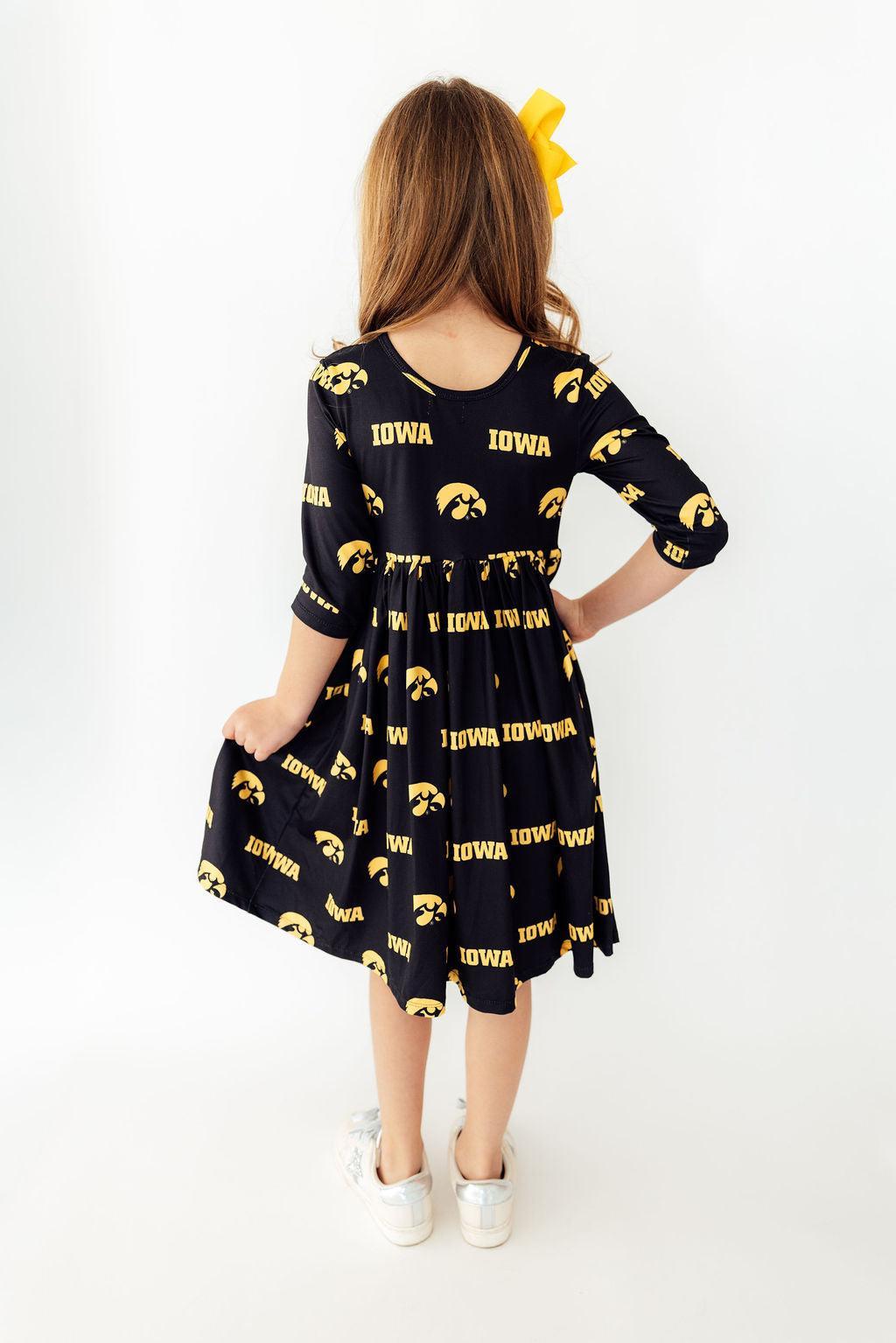 Iowa Black Tigerhawk 3/4 Sleeve Pocket Twirl Dress