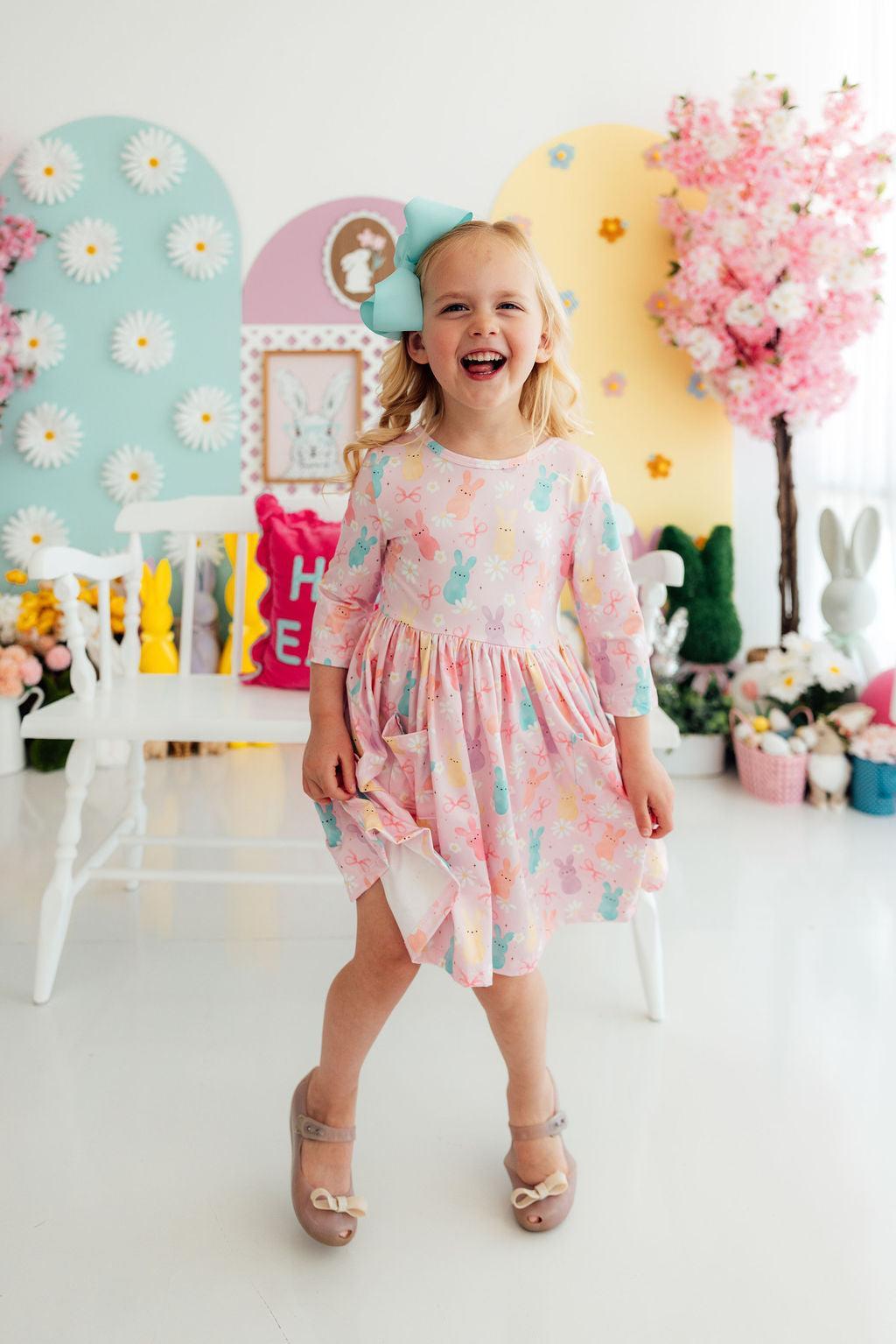 Preppy Peeps 3/4 Sleeve Pocket Twirl Dress