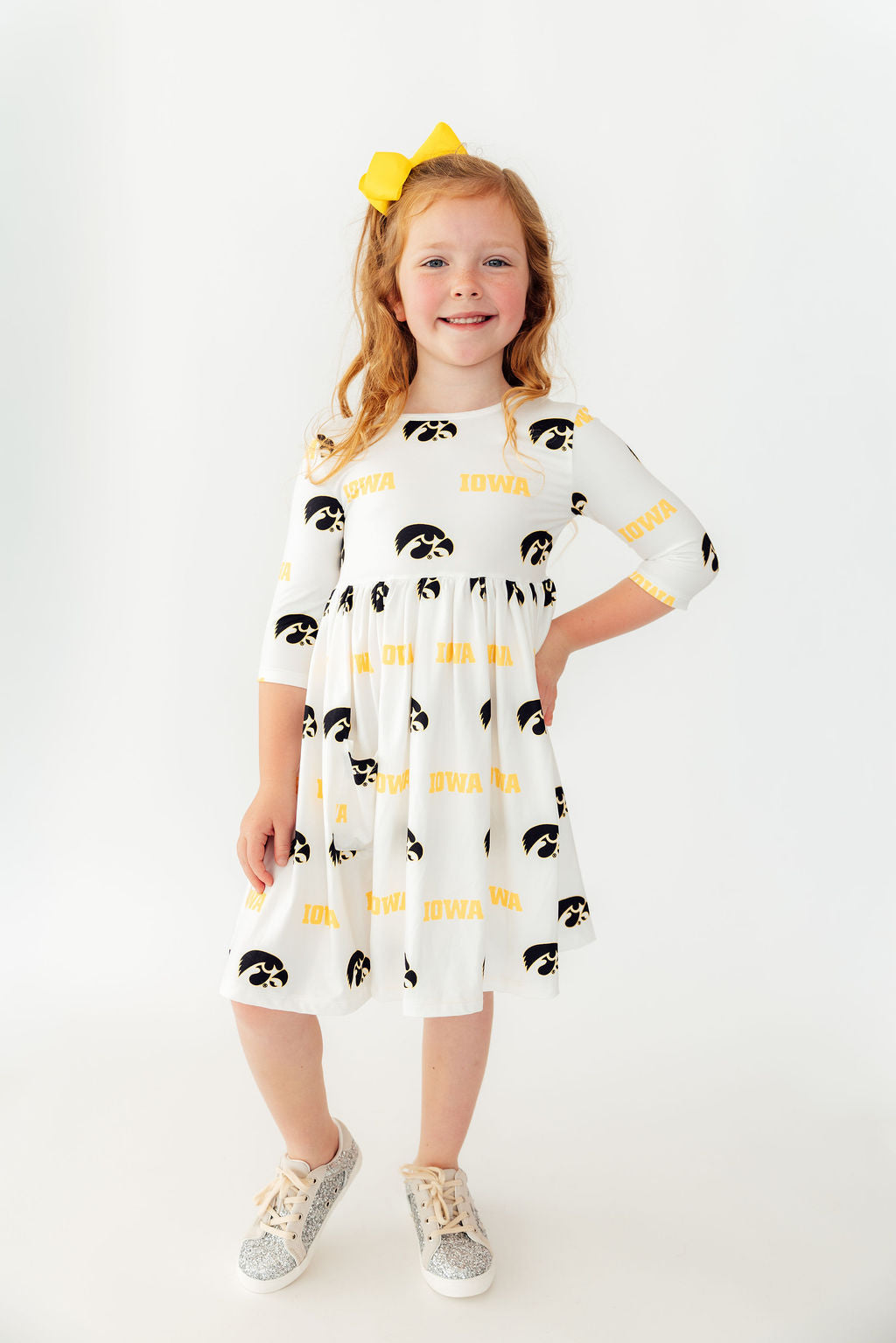 Iowa White Tigerhawk 3/4 Sleeve Pocket Twirl Dress