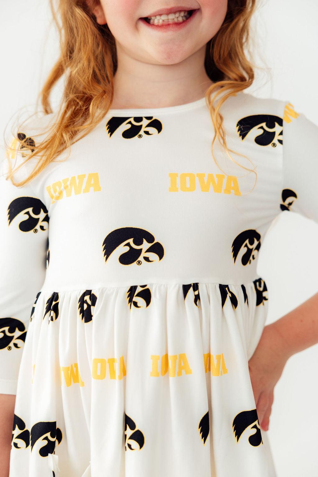 Iowa White Tigerhawk 3/4 Sleeve Pocket Twirl Dress