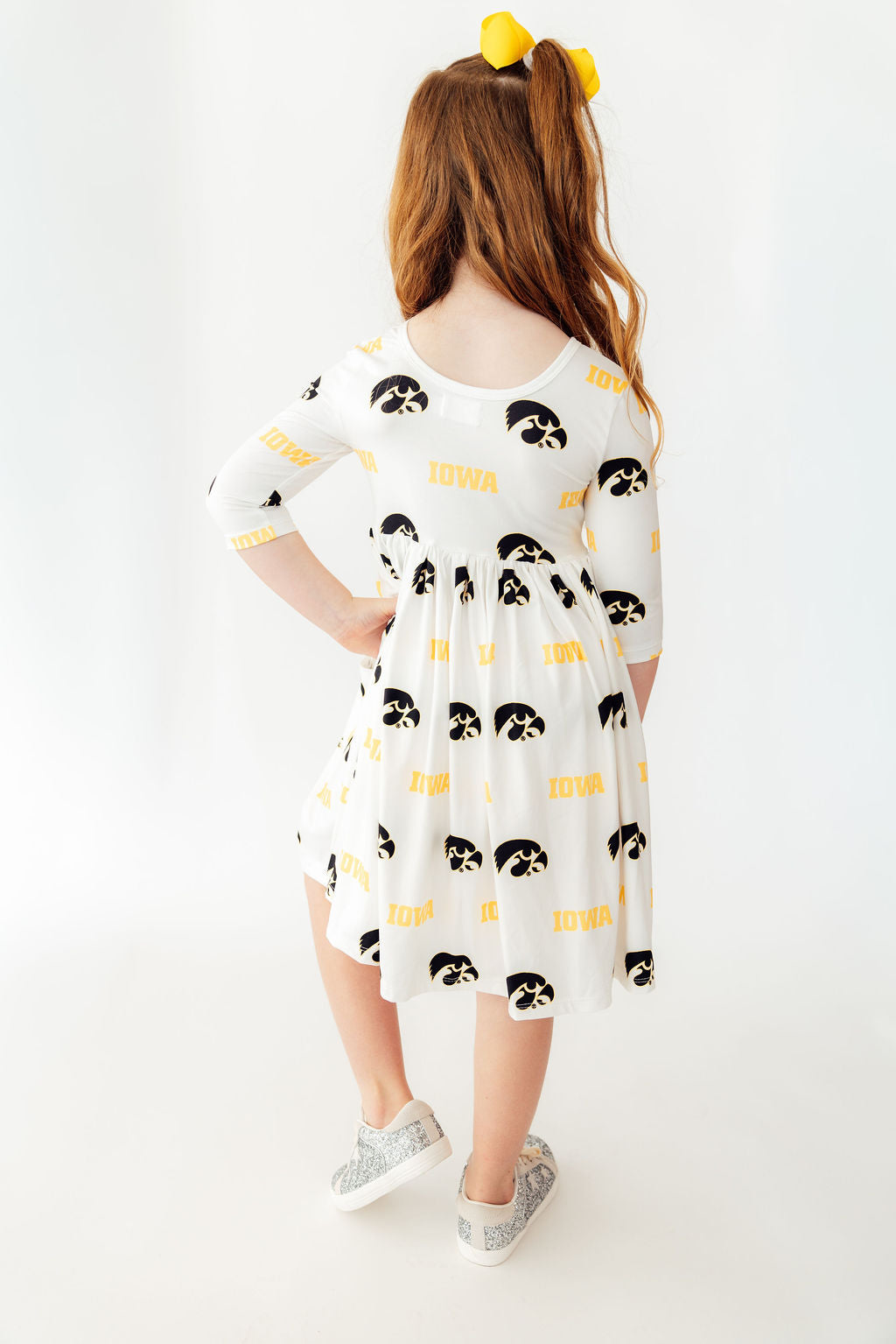 Iowa White Tigerhawk 3/4 Sleeve Pocket Twirl Dress