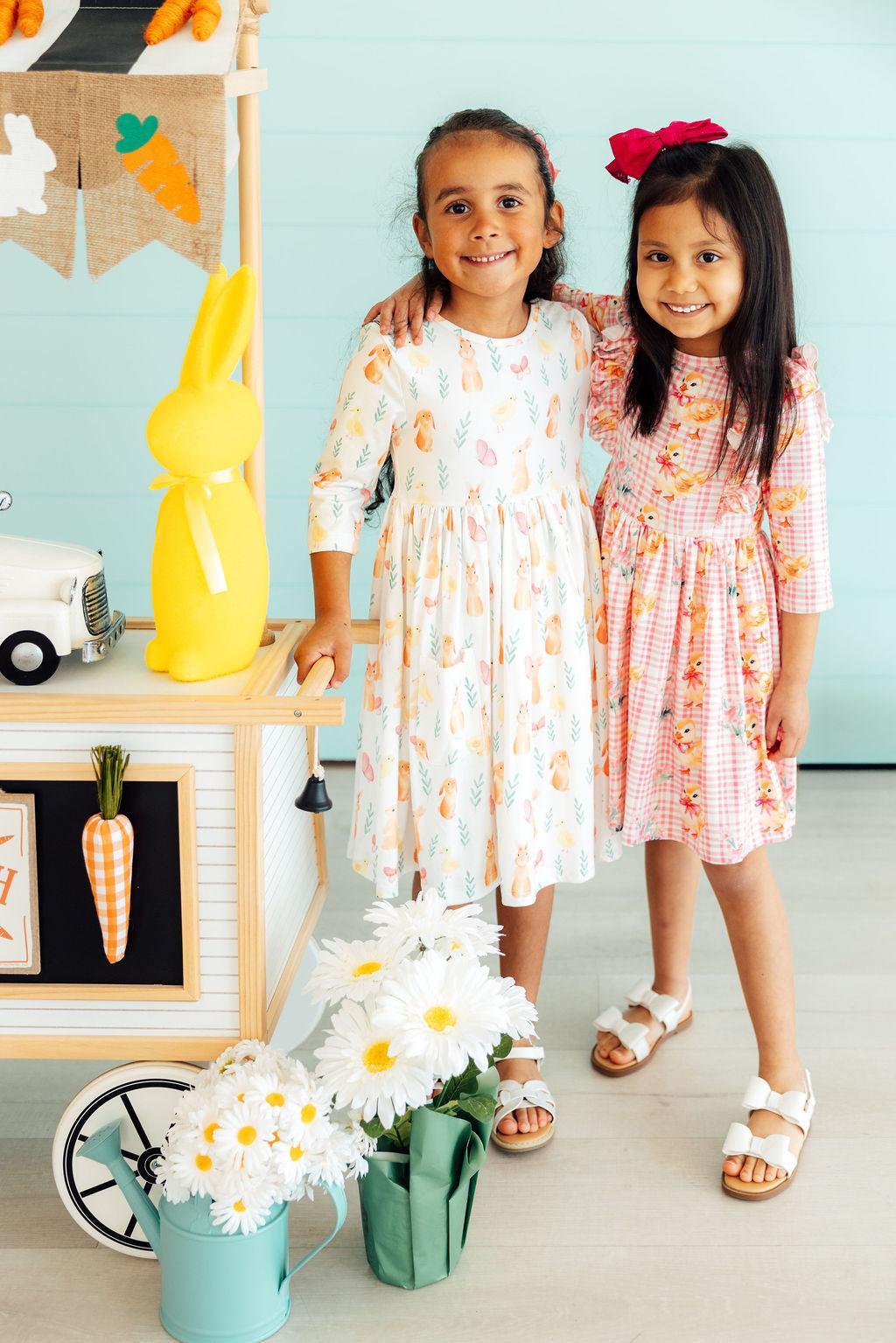 Sunny Bunnies 3/4 Sleeve Pocket Twirl Dress