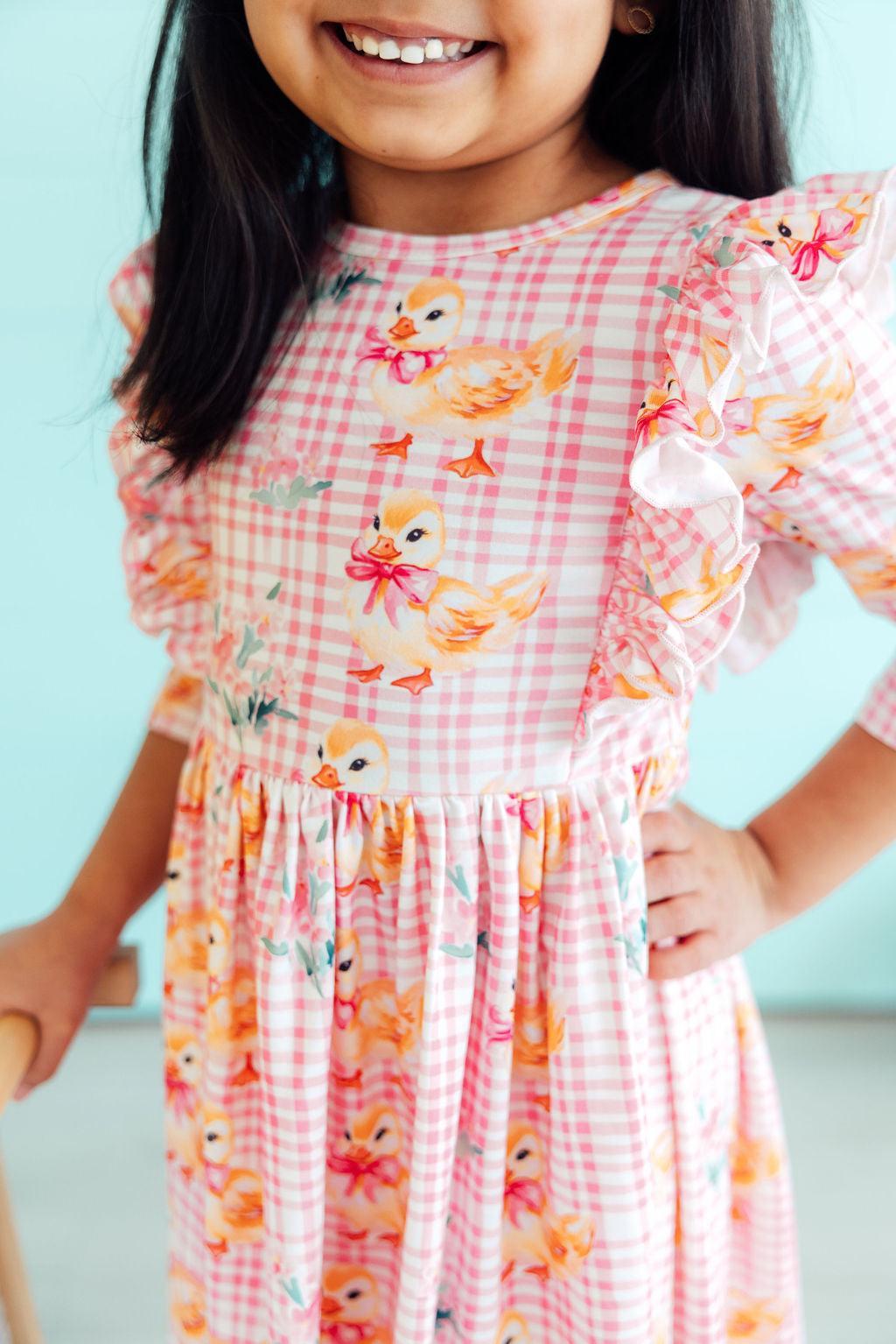 Daisy Ducklings 3/4 Sleeve Ruffle Twirl Dress