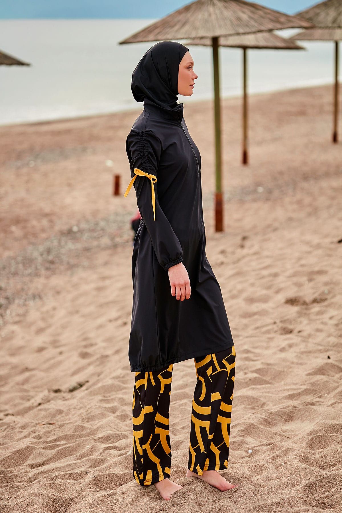 Woven Black Burkini Modest Swimwear M2431