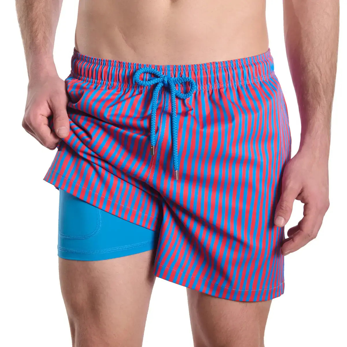 Men’s Premium Compression-Lined Hybrid Shorts – Marina Pinstripe - Blaze and Tide