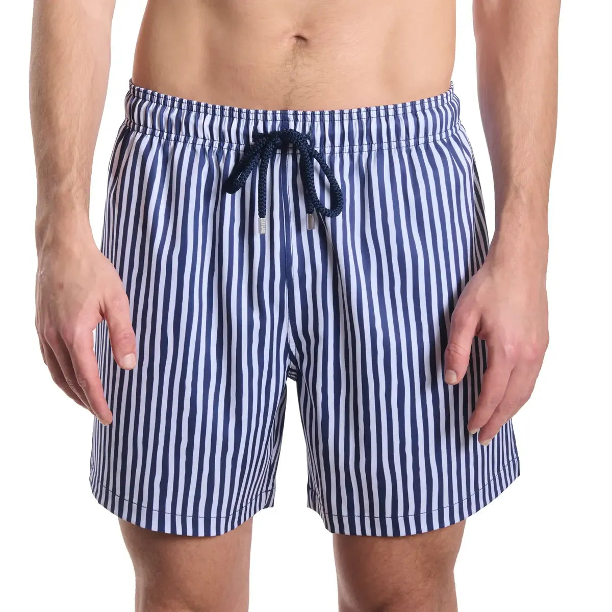 Men’s Premium Compression-Lined Hybrid Shorts – Marina Pinstripe-Indigo and Surf