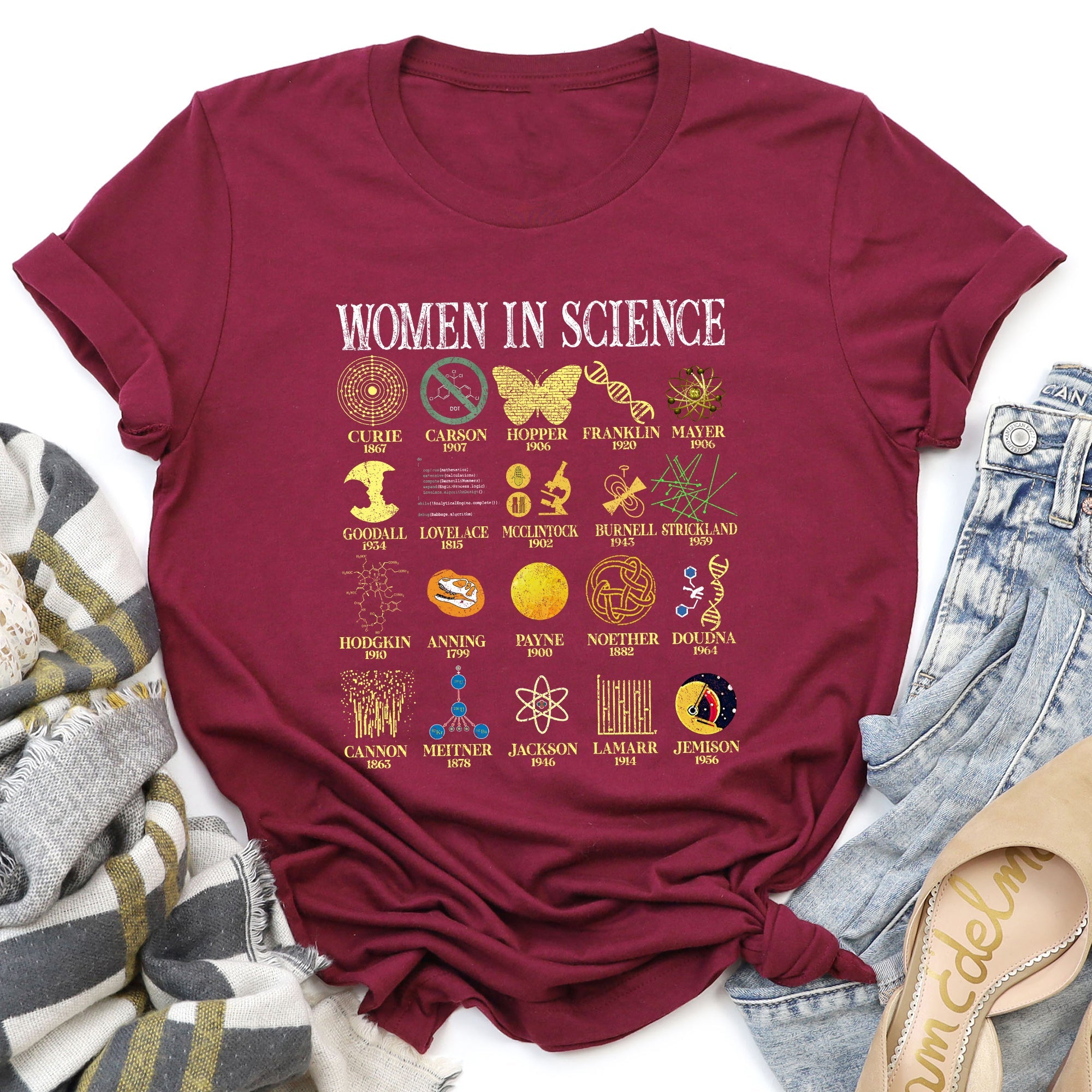 Women In Science STEM Teacher Illustrated Design For Educators And Students Graphic Tee