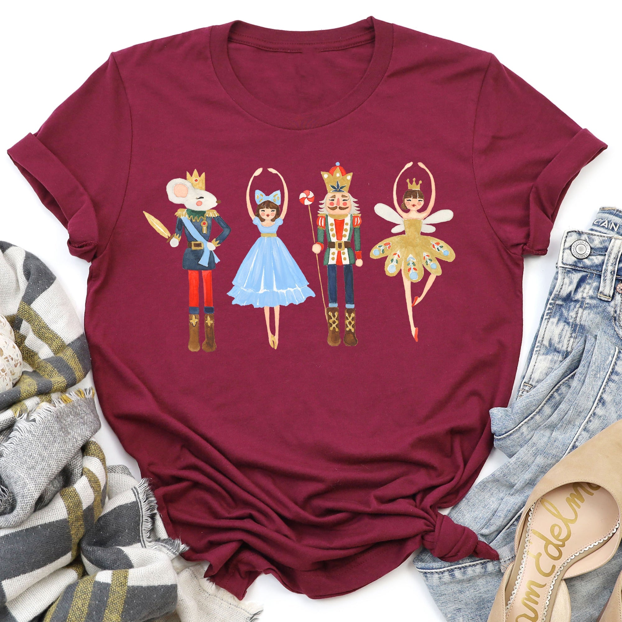 Nutcracker Ballet Christmas Ballerina Dance Silhouette Holiday Stage Scene Graphic Tee