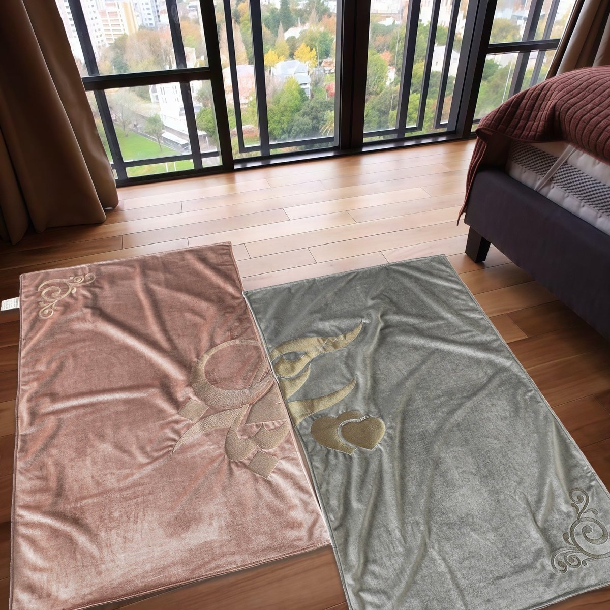 Meaningful Arabic Art German Velvet Couples Prayer Mat Set Interactive Pattern Prayer Mat (MR081)