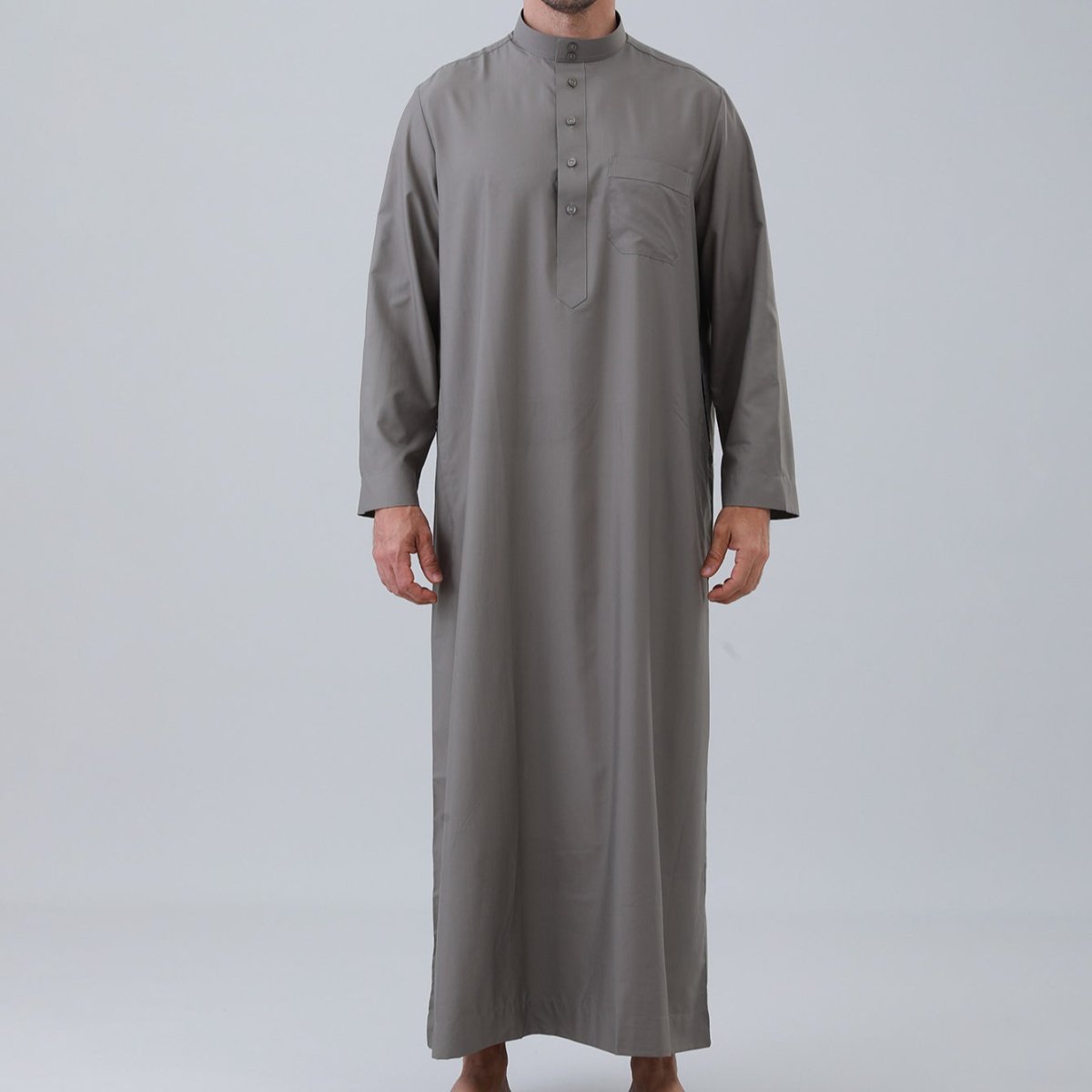 Men's Solid Color Thobe with Button Placket (MT036)