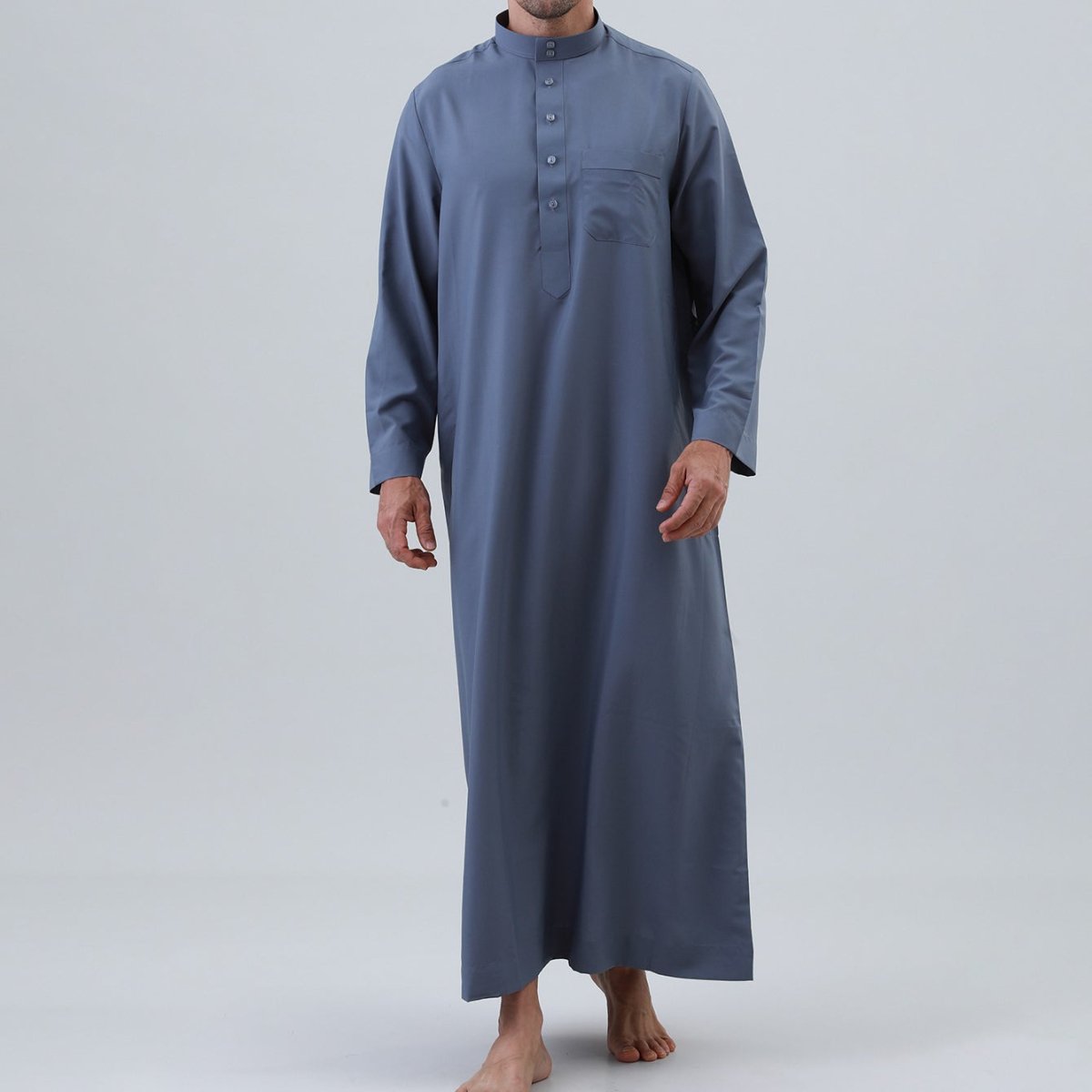 Men's Solid Color Thobe with Button Placket (MT036)