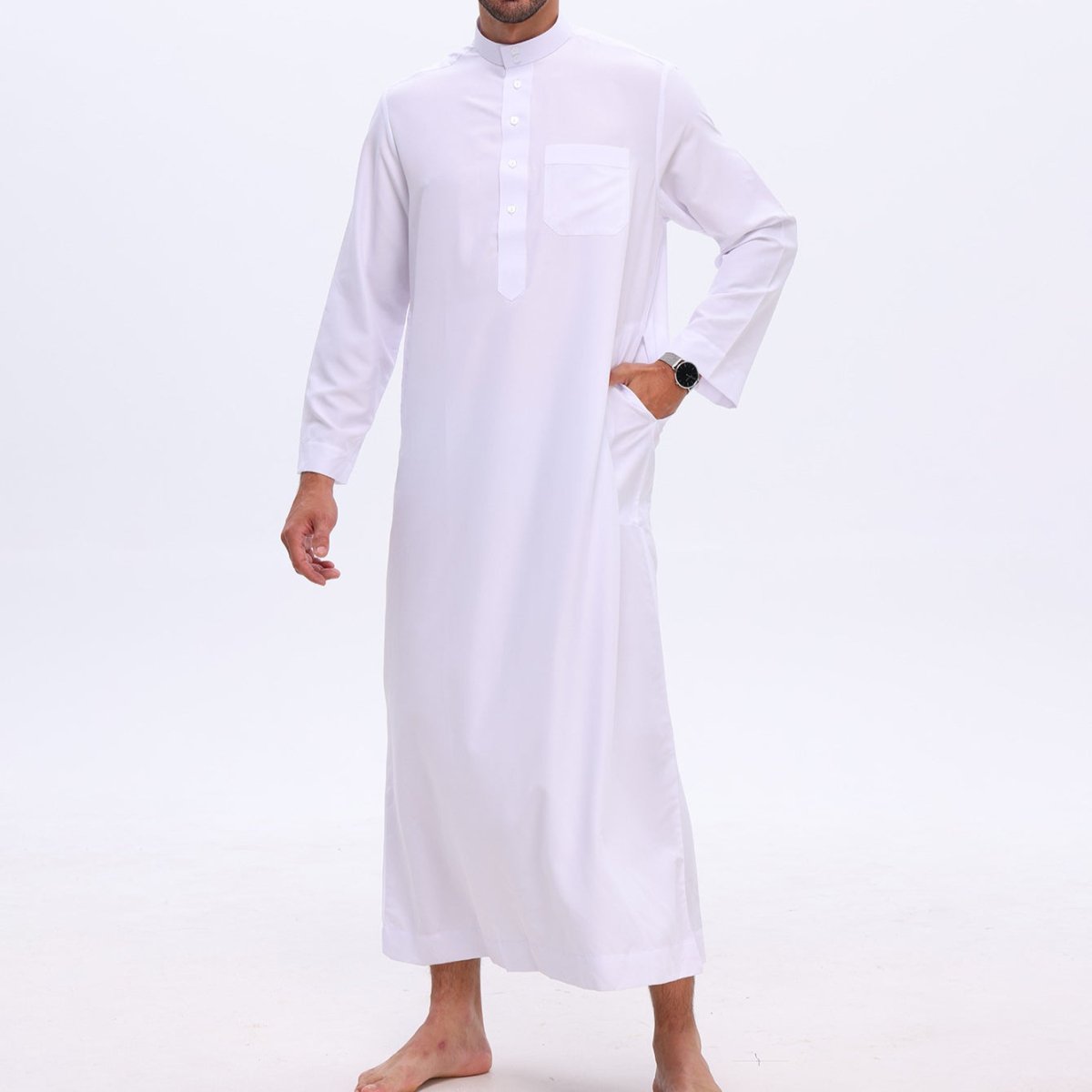 Men's Solid Color Thobe with Button Placket (MT036)