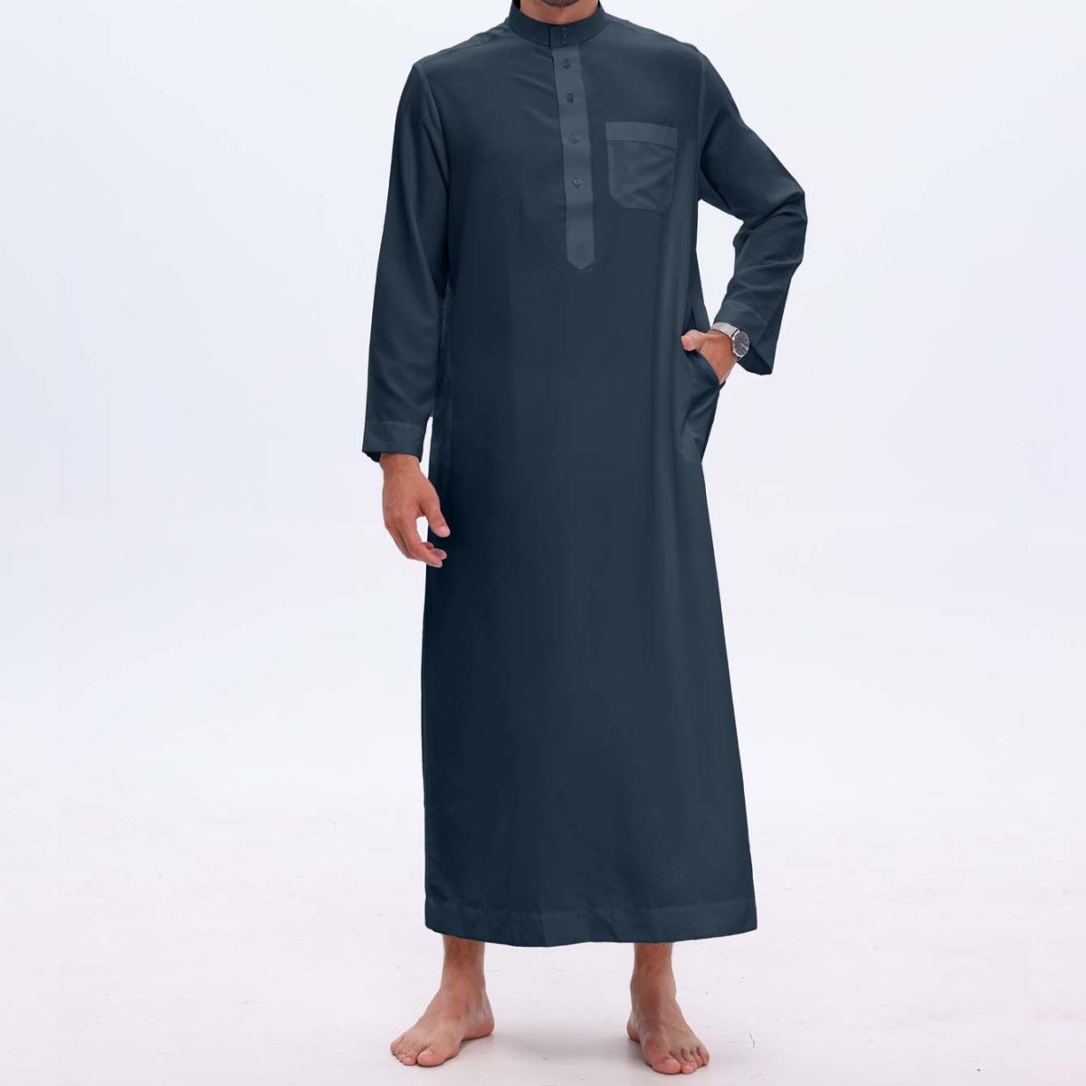 Men's Solid Color Thobe with Button Placket (MT036)