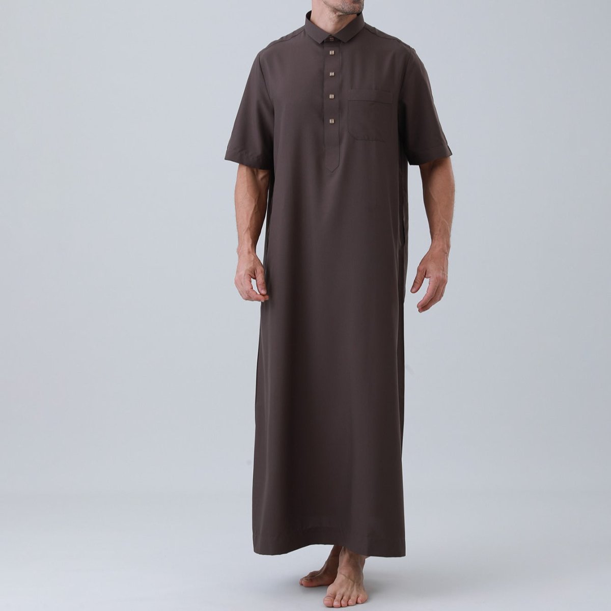Men's Solid Color Thobe with Button Placket (MT038)