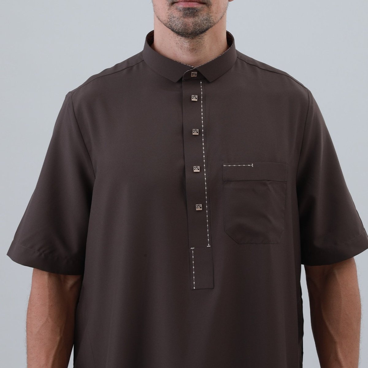 Men's Solid Color Thobe with Button Placket (MT038)