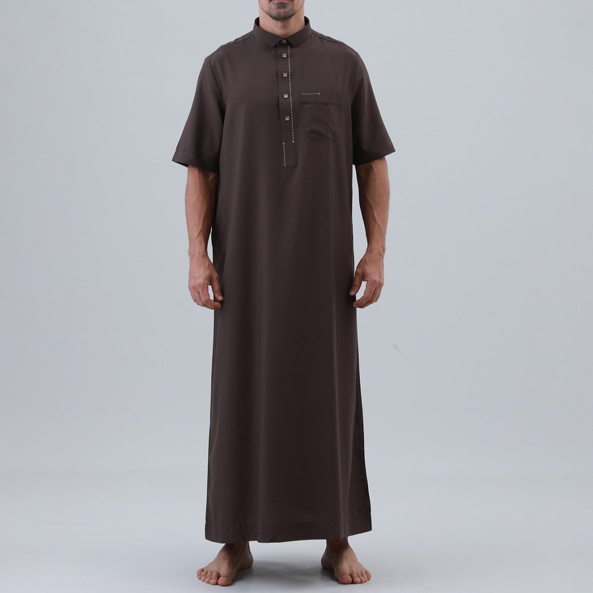 Men's Solid Color Thobe with Button Placket (MT038)