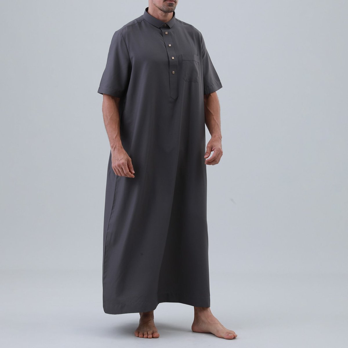 Men's Solid Color Thobe with Button Placket (MT038)