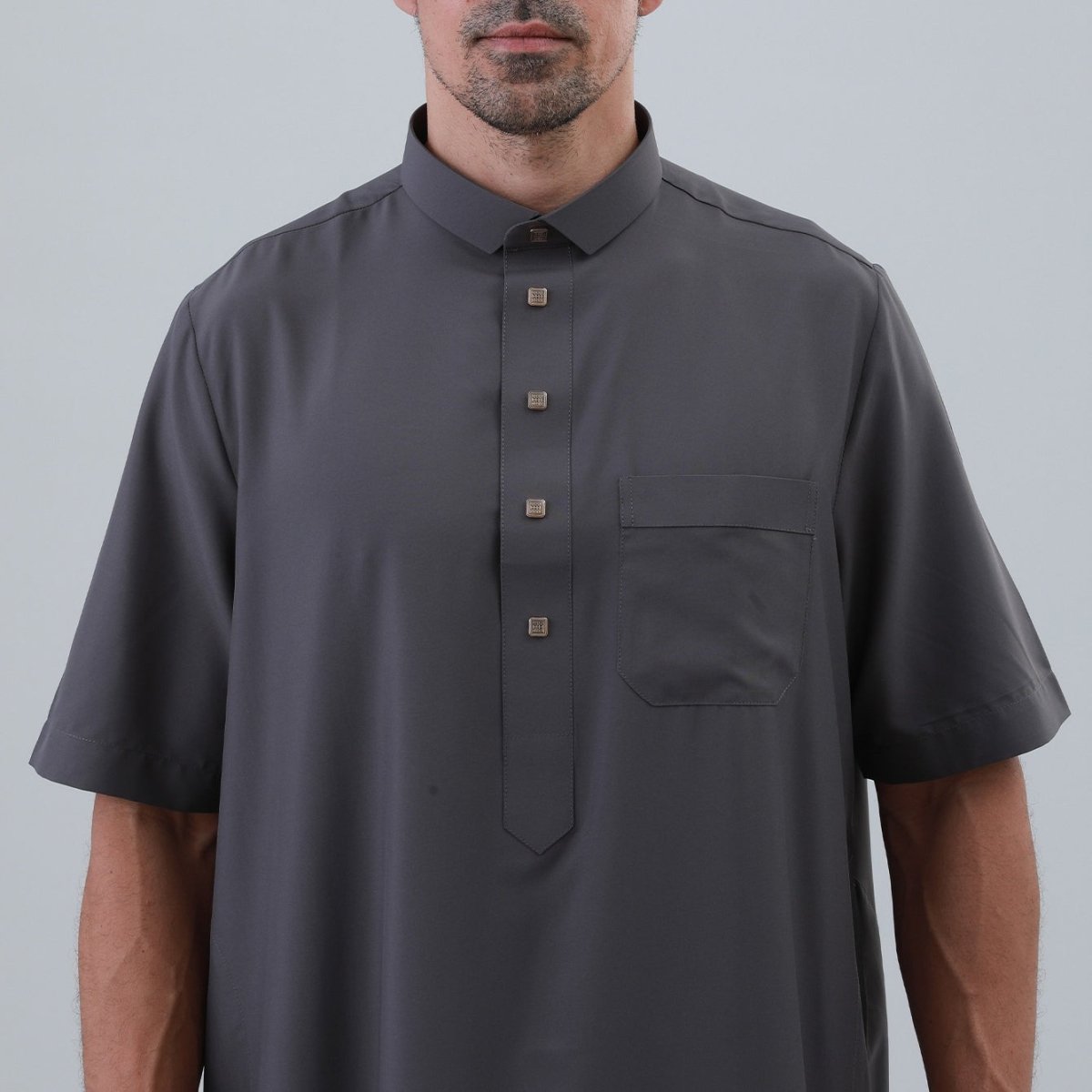 Men's Solid Color Thobe with Button Placket (MT038)