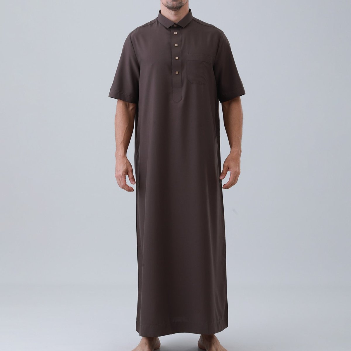 Men's Solid Color Thobe with Button Placket (MT038)