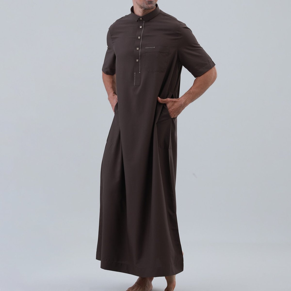 Men's Solid Color Thobe with Button Placket (MT038)