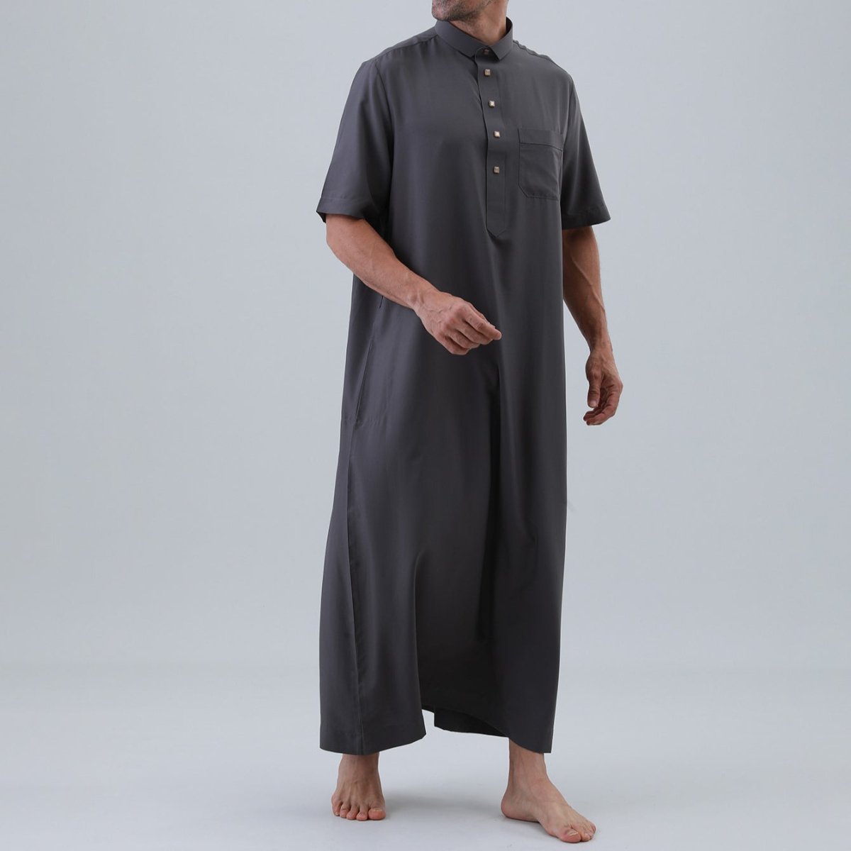 Men's Solid Color Thobe with Button Placket (MT038)