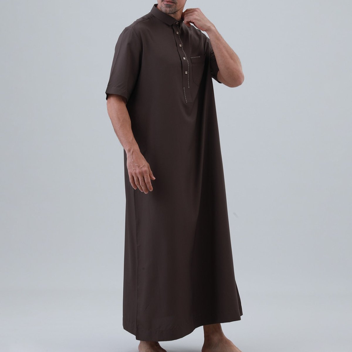 Men's Solid Color Thobe with Button Placket (MT038)