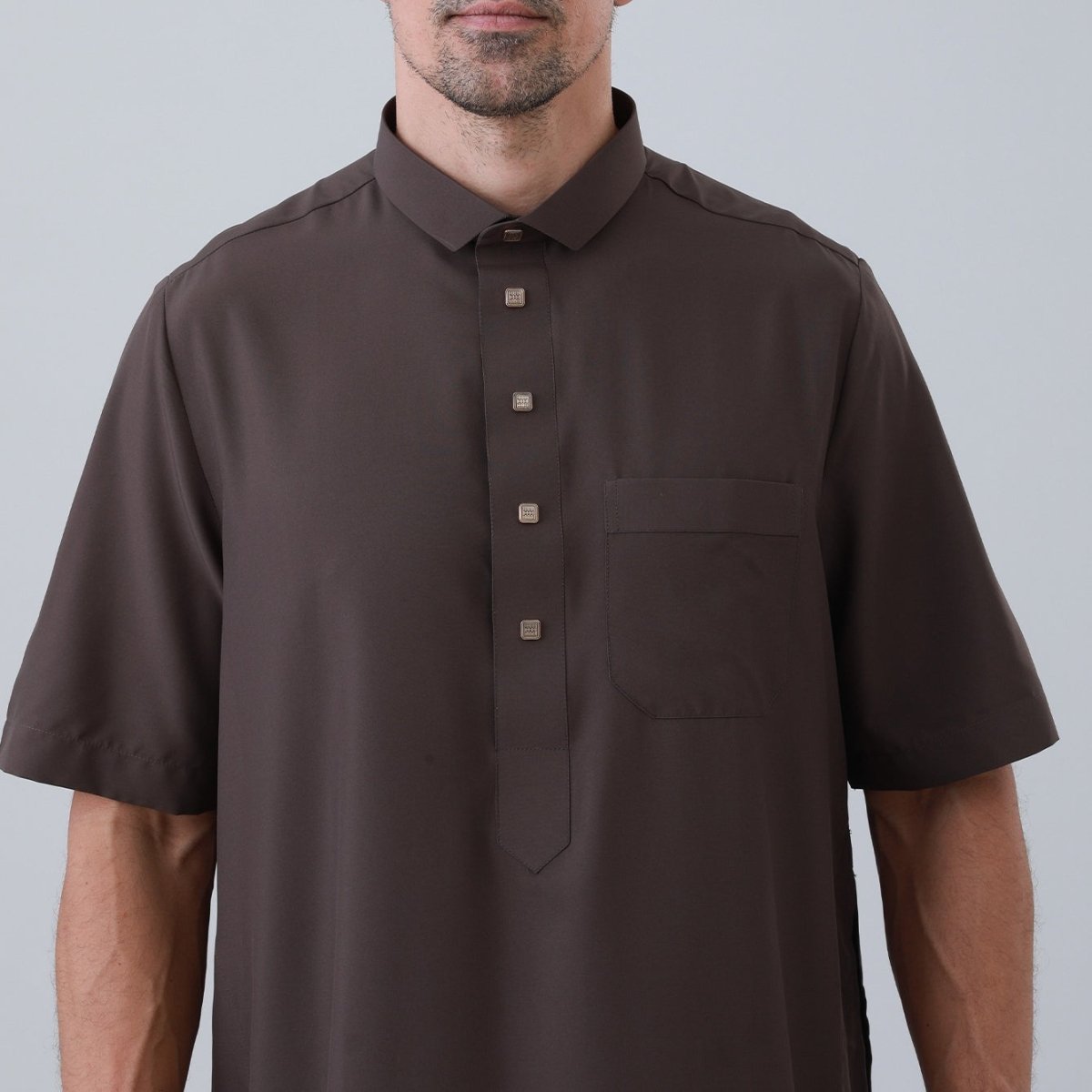 Men's Solid Color Thobe with Button Placket (MT038)