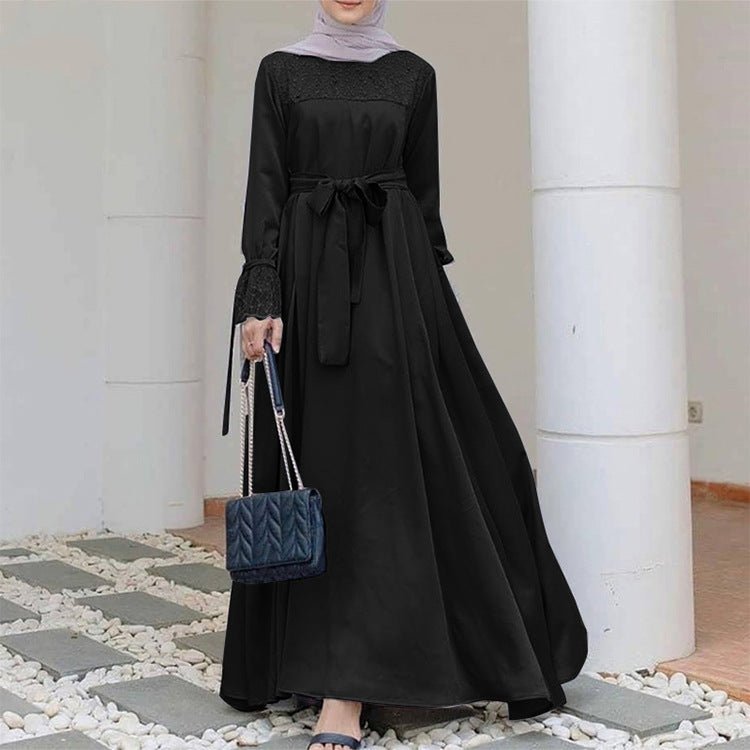 Mesh Panel Stretch Abaya with Belt (MA365)
