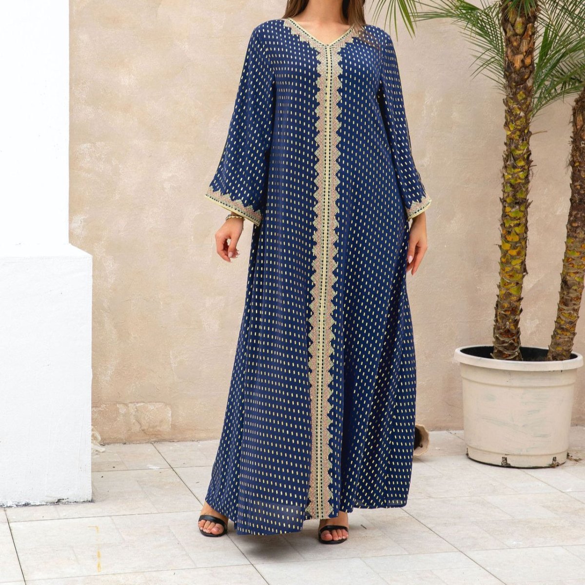Metallic Embroidered Lace Trim Abaya (MA367)