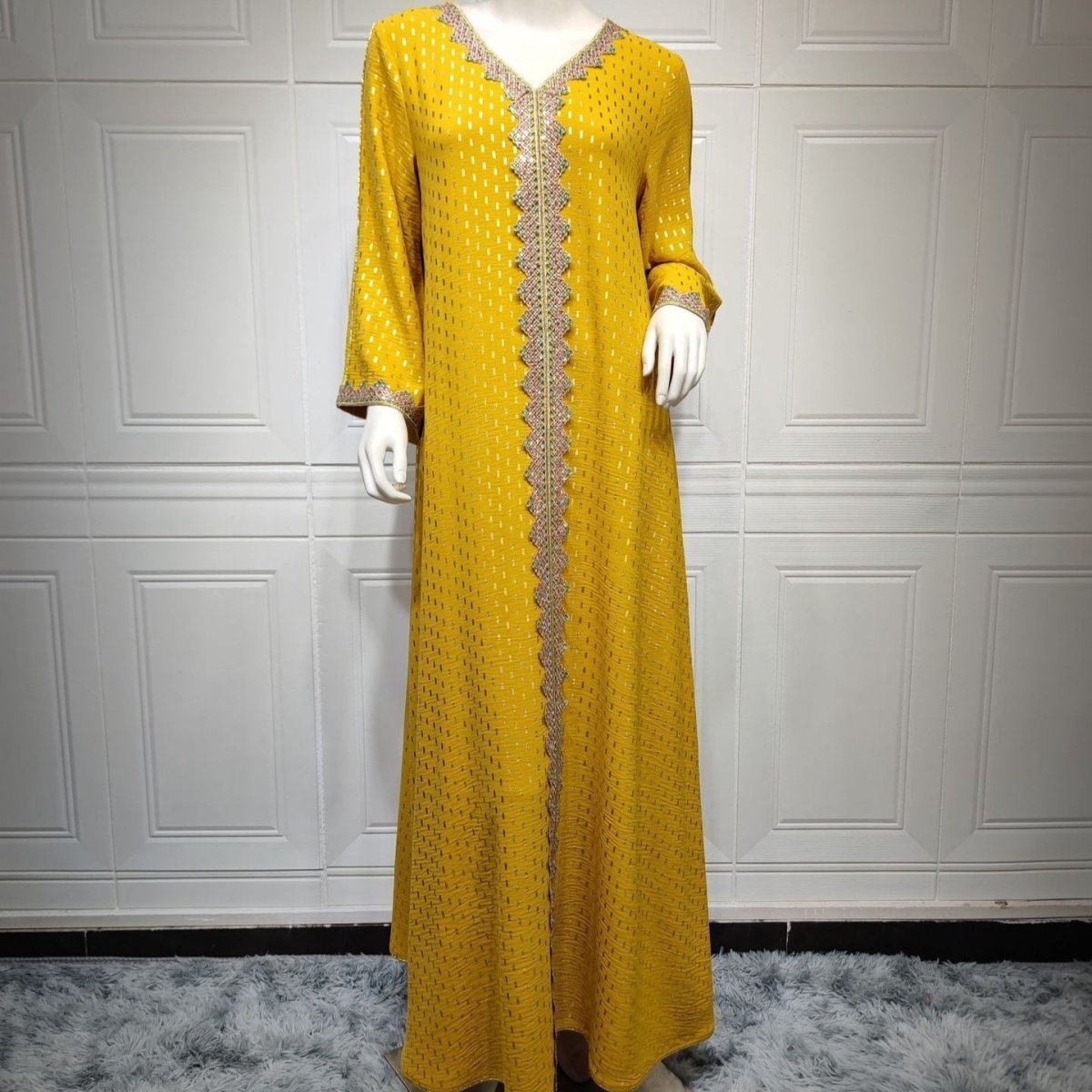 Metallic Embroidered Lace Trim Abaya (MA367)