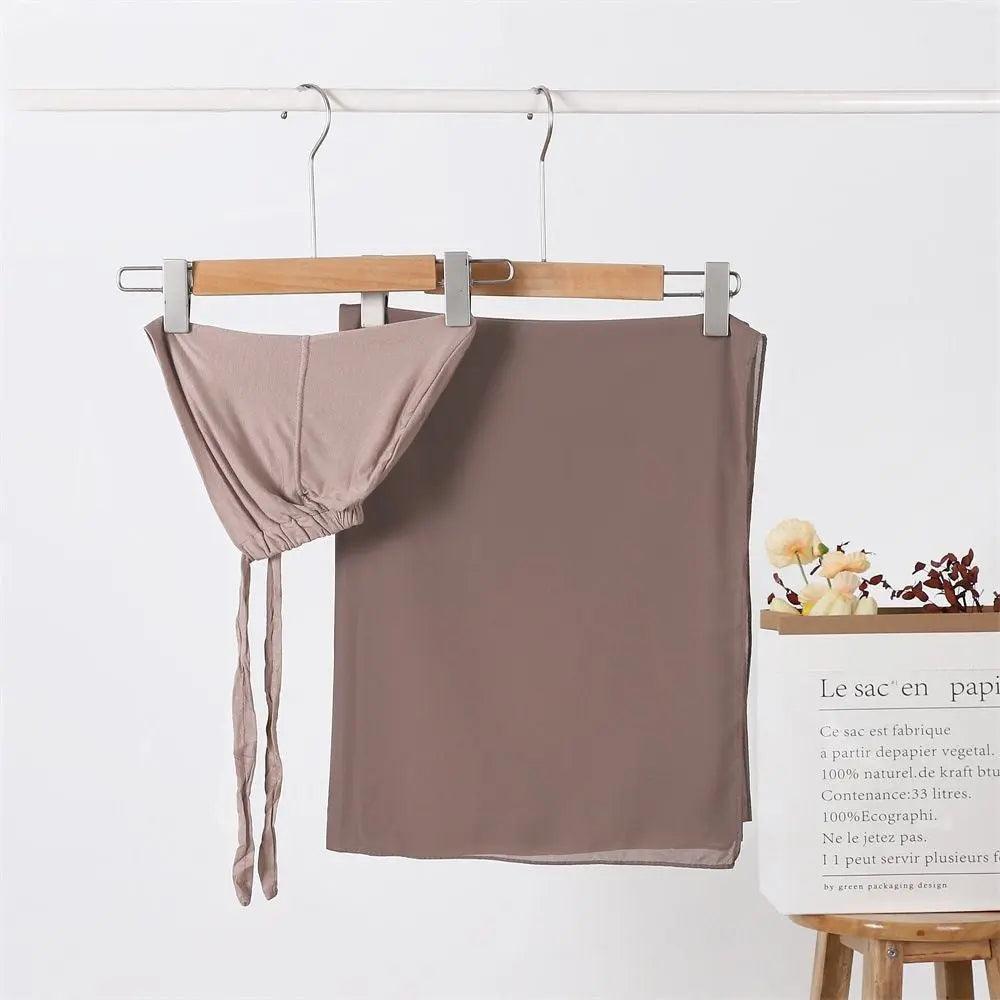 Chiffon Hijab with Cord Base Cap 2pcs Set (MH037)