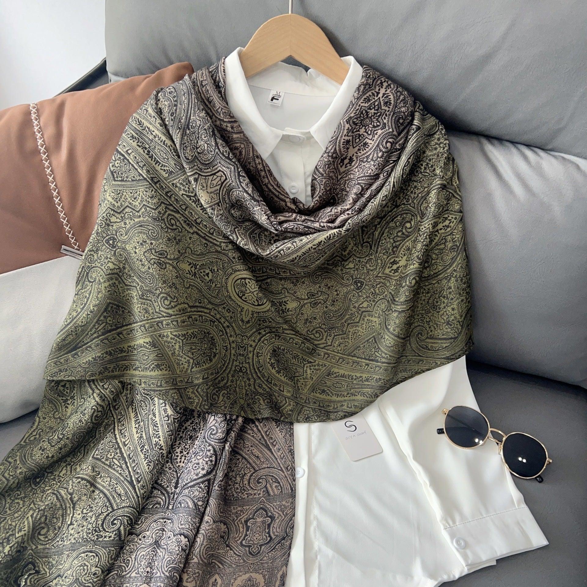 MH058 Cashew Printed Cotton And Linen Thin Hijab