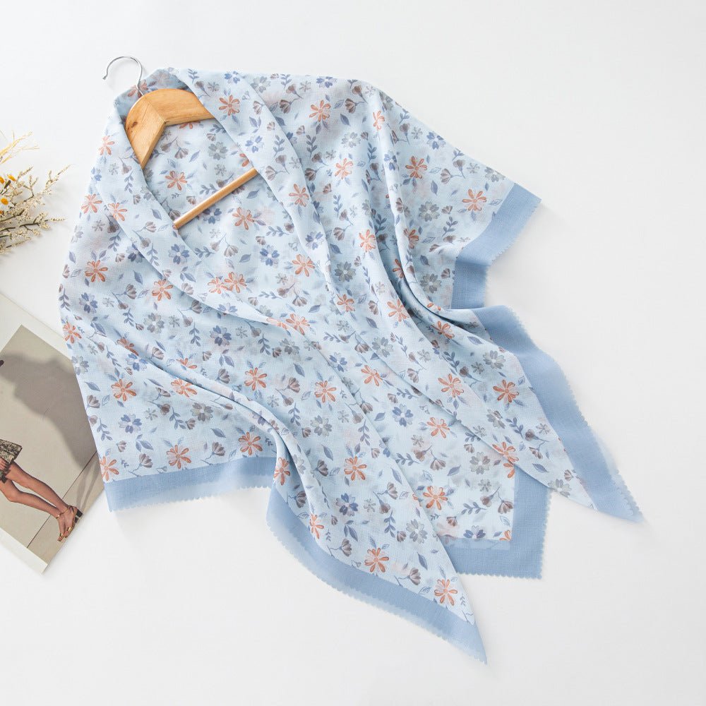 MH072 Square Floral Print Wavy Cut-off Voile Hijab