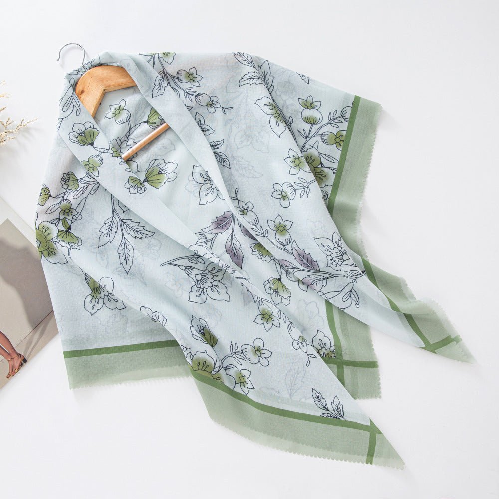 MH072 Square Floral Print Wavy Cut-off Voile Hijab
