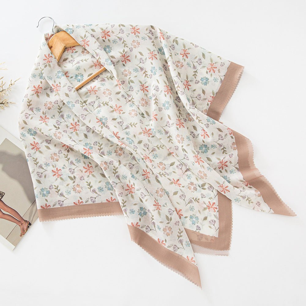 MH072 Square Floral Print Wavy Cut-off Voile Hijab