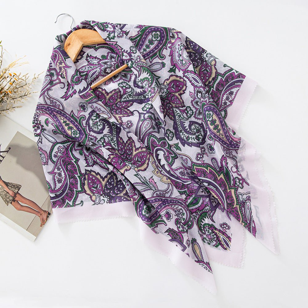 MH072 Square Floral Print Wavy Cut-off Voile Hijab