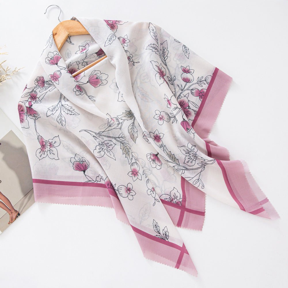 MH072 Square Floral Print Wavy Cut-off Voile Hijab