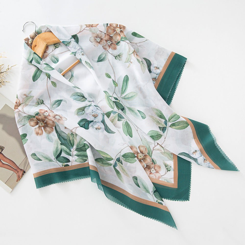 MH072 Square Floral Print Wavy Cut-off Voile Hijab