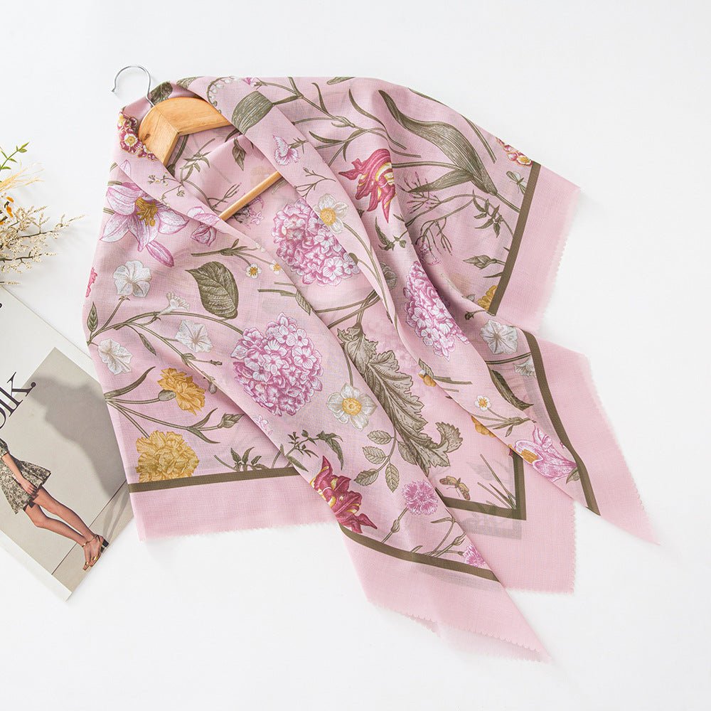 MH072 Square Floral Print Wavy Cut-off Voile Hijab