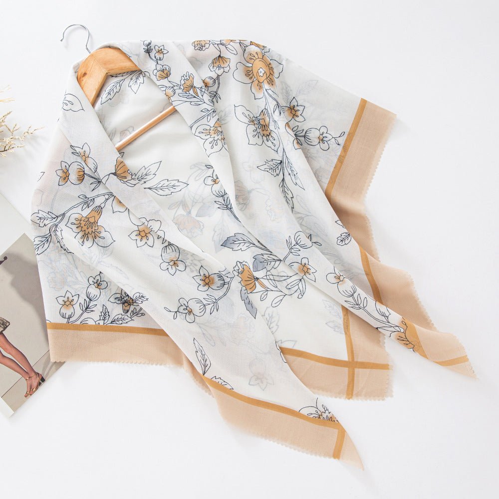 MH072 Square Floral Print Wavy Cut-off Voile Hijab