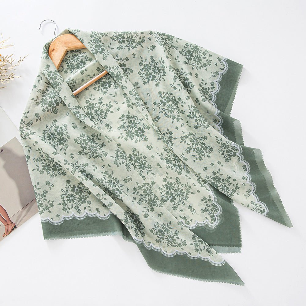 MH072 Square Floral Print Wavy Cut-off Voile Hijab