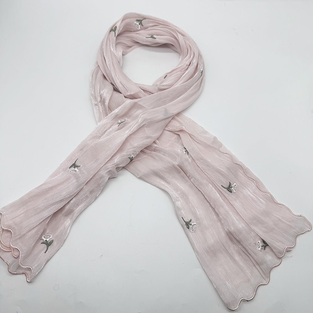 MH080 Breathable And Cool Crepe Embroidered Hijab